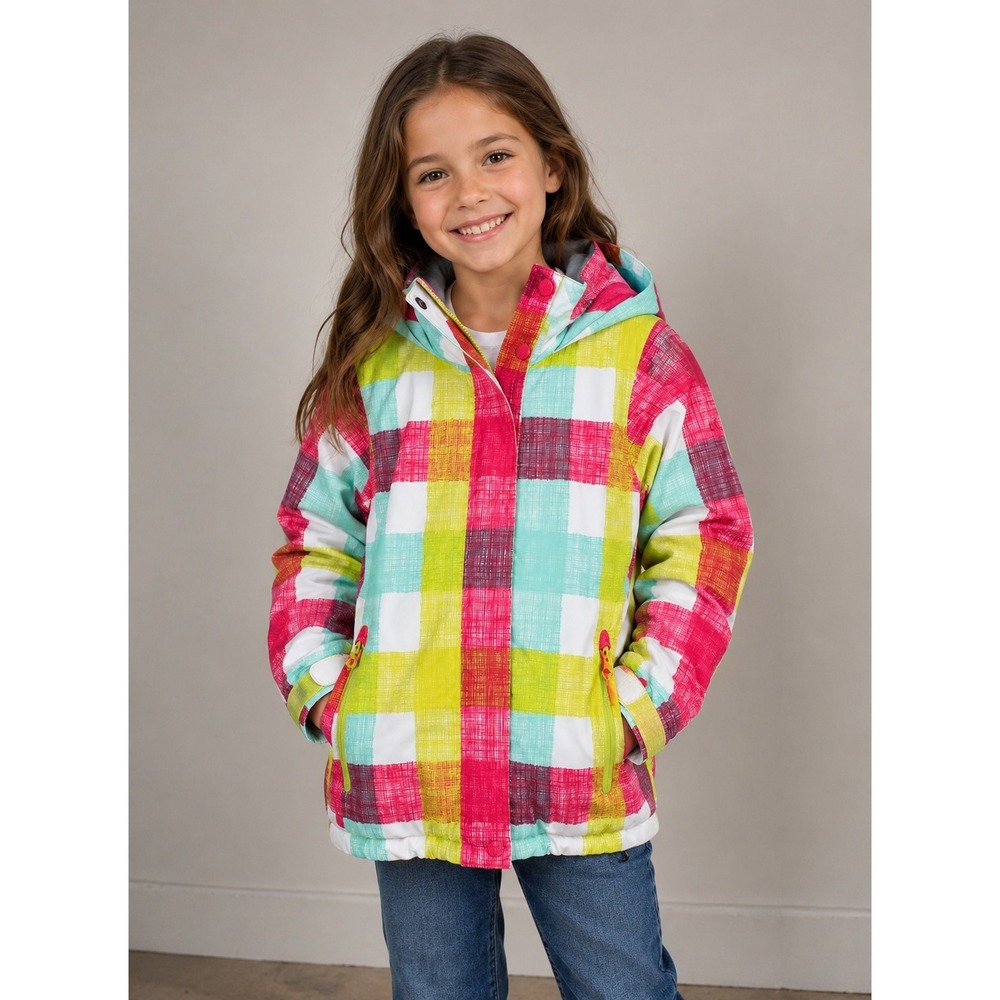 Roxy Snow Jacket Kids Size 8 Multi-Color Plaid 5K Regular Fit Hooded RJK123201